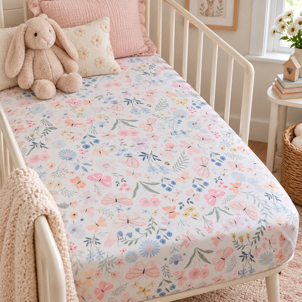 Pottery Barn Kids Wildflower Butterfly Organic cotton Crib Fitted Sheet